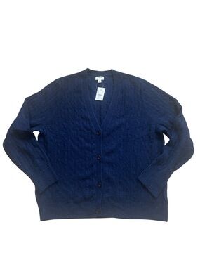 J. Crew Navy Cable Knit Button-Front Cardigan Extra Soft NWT 2x